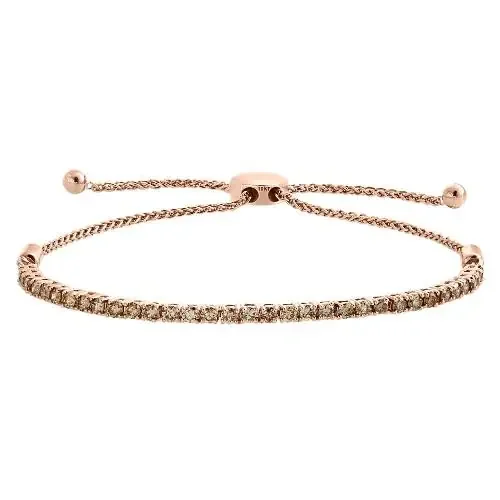 10K Rose Gold Genuine Brown Diamond Prong Set Tennis Bolo Bracelet 10″ – 2 CT.