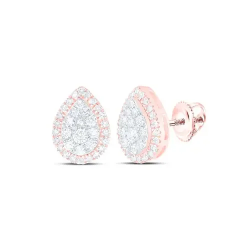 10K Rose Gold Genuine Diamond Women‘s Cluster Teardrop Stud Earrings 1/2 CT