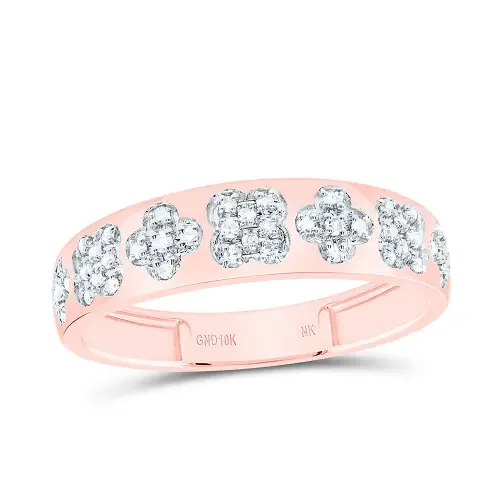 10K Rose Gold Natural Diamond Women‘s 4 Leaf Clover Ring Anniversary Band 1/6 CT