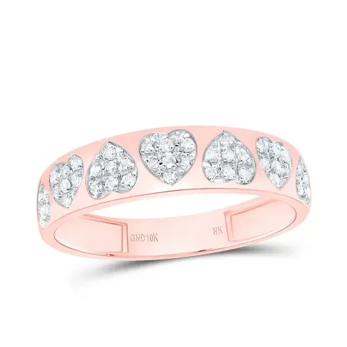 10K Rose Gold Natural Diamond Women‘s Love Heart Ring Anniversary Band 1/6 CT
