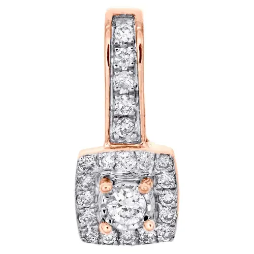 10K Rose Gold Round Diamond Cluster Fancy Slide Pendant 0.60″ Pave Charm 1/5 CT.