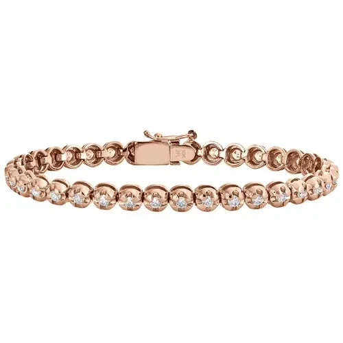 10K Rose Gold Round Diamond Crown Set Solitaire Prong Set Bracelet 7″ 2.07 CT.