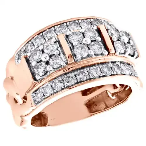10K Rose Gold Round Diamond Cuban Link Statement Pinky Ring Wedding Band 2 CT.
