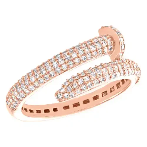 10K Rose Gold Round Diamond Spiral Nail Statement Band 9mm Pave Ring 1/2 CT.