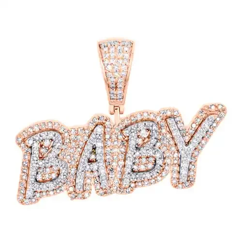 10K Rose Gold Round Diamond Statement BABY Pendant 1″ Tiered Pave Charm 7/8 CT.