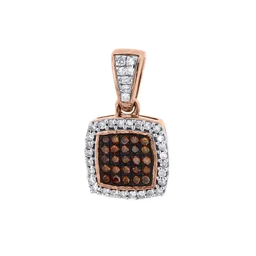 10k Rose Gold Round Red Diamond Square Pendant Necklace 0.15 CT.