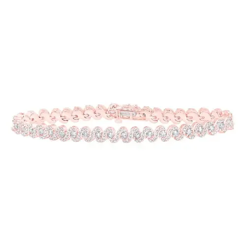 10K Rose Gold Solitaire Diamond Women‘s Swirling Tennis Bracelet 3.33 CT 7″