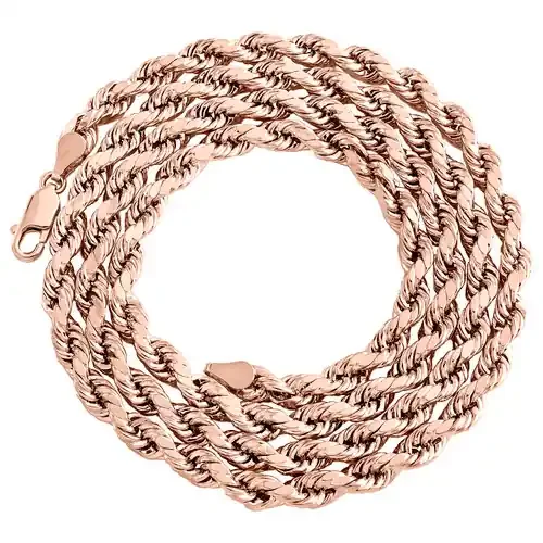 10K Rose Gold Unisex Hollow Diamond Cut Rope Link Chain 4.5mm Wide Necklace 24″