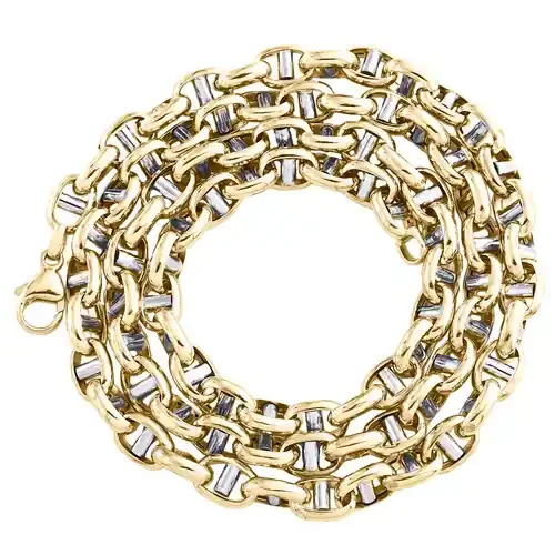 10K Two Tone Gold Oval Puff Gucci Anchor Link Chain 7mm Statement Necklace 24″