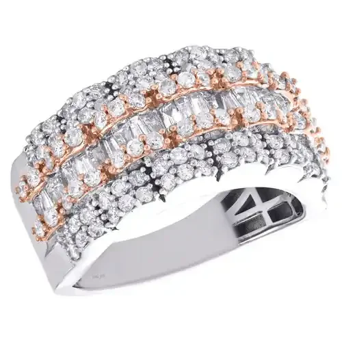 10K White & Rose Gold Round & Baguette Diamond Wedding Band 14mm Ring 2.35 CT.