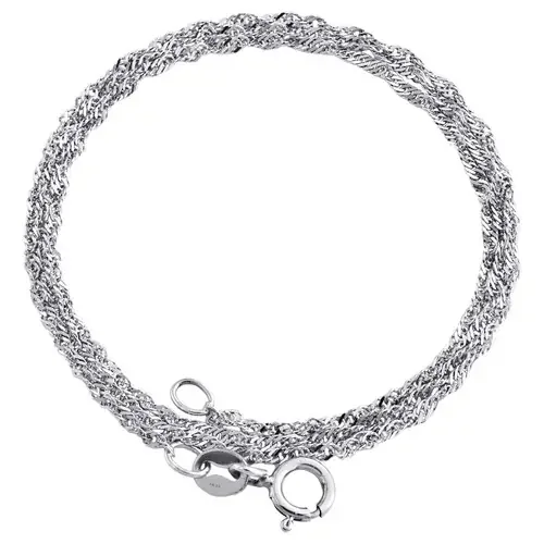 10K White Gold 0.80mm Solid Singapore Link Chain Spring Ring Necklace 14″ – 24″