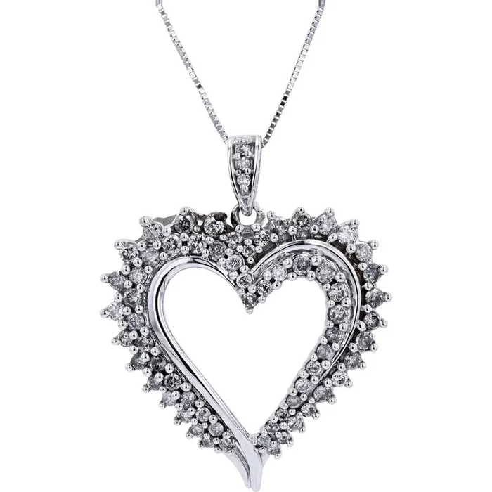 10K White Gold 1.00 Carat Diamond Heart Pendant