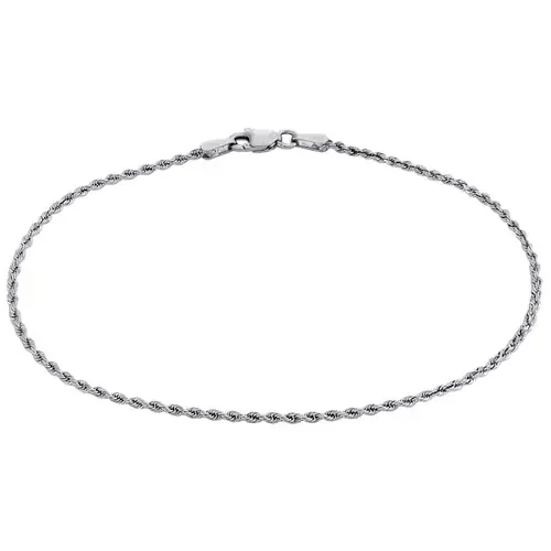 10K White Gold 1.65mm Diamond Cut Solid Rope Link Bracelet / Anklet 7-10 Inches
