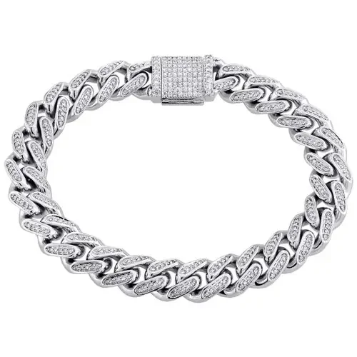 10K White Gold 11.85mm Diamond Solid Miami Cuban Bracelet 9″ Box Clasp 3.10 CT.