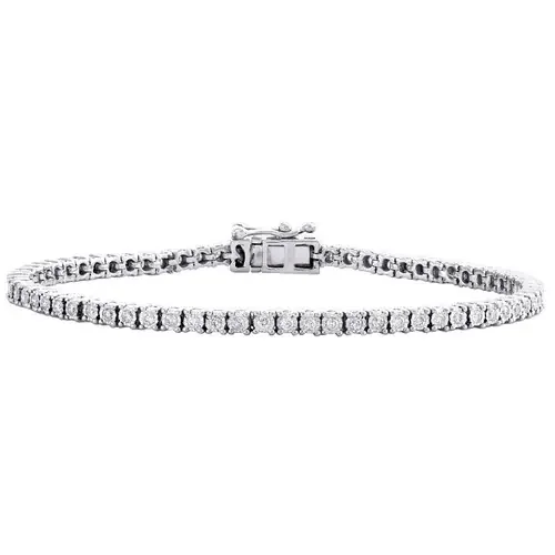 10K White Gold 3mm Round Cut Diamond 1 Row Miracle Set 7″Tennis Bracelet 1 CT.