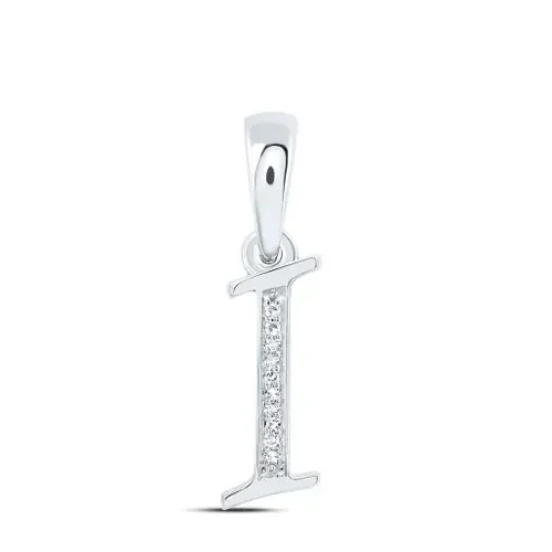 10K White Gold Baguette Diamond Women‘s Script Font Initial I Pendant 1/20 CT