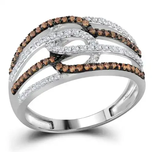 10K White Gold Brown Diamond Women‘s Interlinked Multi Loop Band Ring 1/2 CT