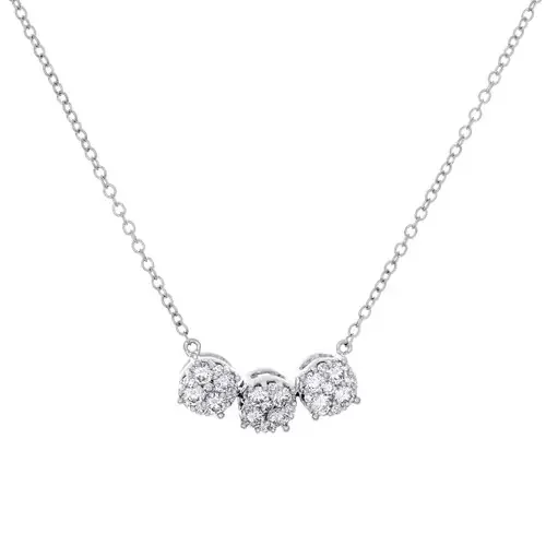 10K White Gold Diamond 3 Stone Cluster Necklace 18″ Rolo Cable Chain 1/2 CT.