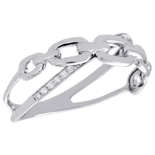 10K White Gold Diamond Bypass Link Band Split Shank Right Hand Ring 0.50 CT.