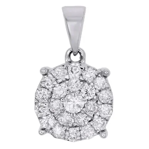 10K White Gold Diamond Circle Pendant Ladies Cluster Charm 0.75 CT.