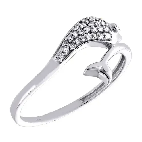 10K White Gold Diamond Dolphin Tail Bypass Women‘s Right Hand Ring 1/10 Ct.