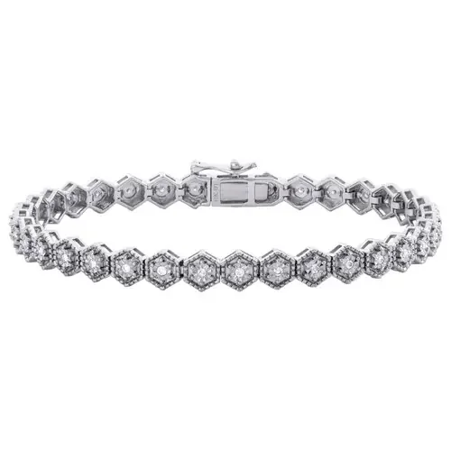 10K White Gold Diamond Fancy Hexagon Frame 7″ Link Miracle Set Bracelet 1/3 CT.