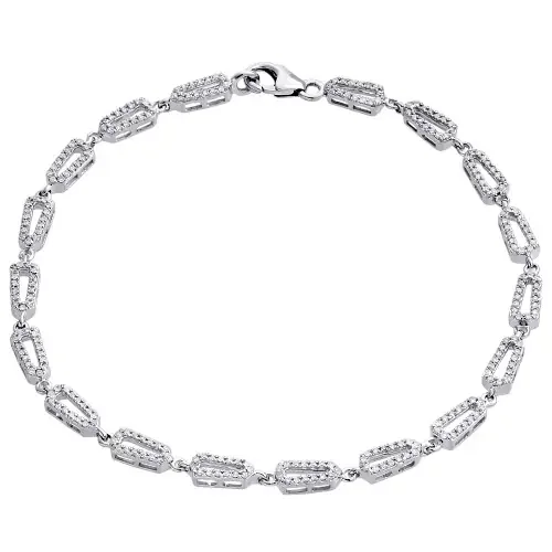 10K White Gold Diamond Fancy Statement Tapered Link Bracelet 7.50″ 3/4 CT.