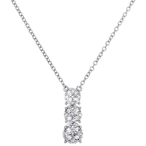 10K White Gold Diamond Graduated Cluster Necklace 18″ Rolo Cable Chain 1/2 CT.