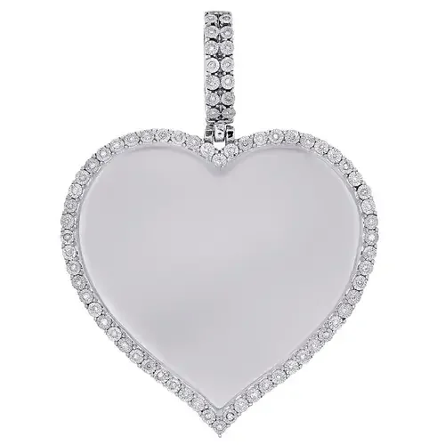 10K White Gold Diamond Heart Shape Memory Picture Frame Women‘s Pendant 0.20 Ct.