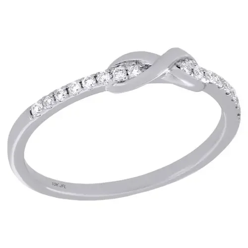 10K White Gold Diamond Infinity Love Knot Stackable Right Hand Ring 1/10 Ct.
