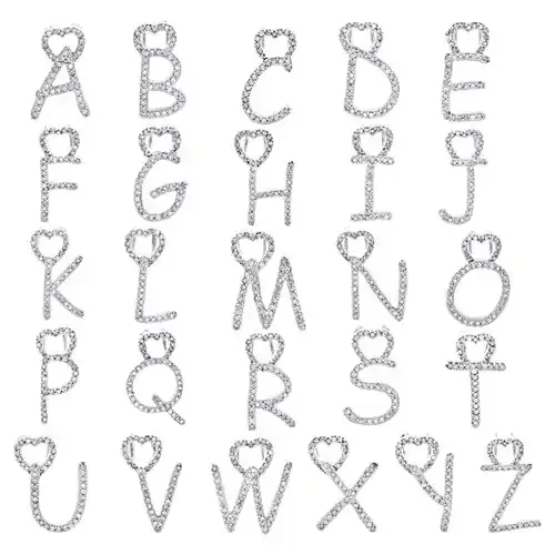 10K White Gold Diamond Script Initial Pendant Heart Charm A to Z Letter 1/10 Ct