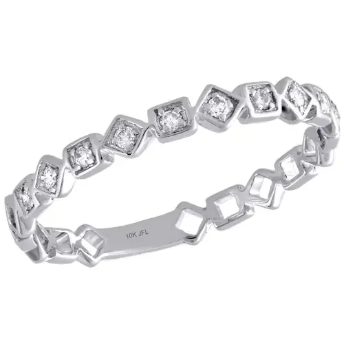 10K White Gold Diamond Square Design Ladies Right Hand Cocktail Ring 1/10 Ct.