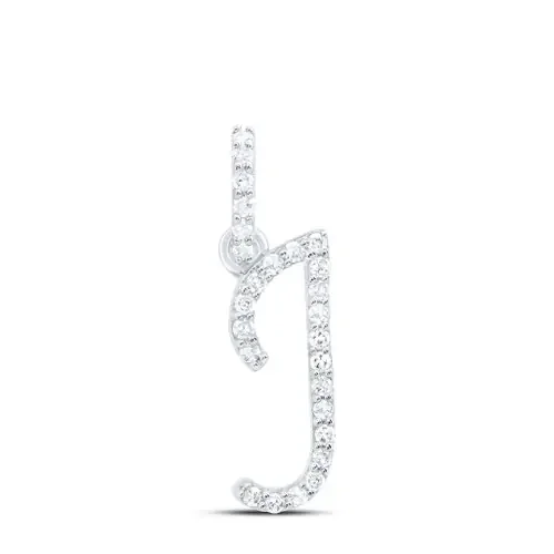 10K White Gold Diamond Women Fancy Script Font Initial J Letter Pendant 1/10 CT