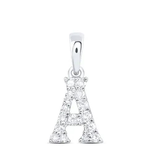 10K White Gold Diamond Women‘s Block Font Initial A Mini Letter Pendant 1/10 CT