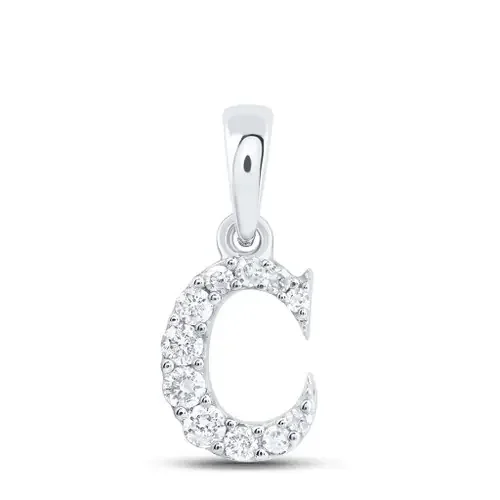 10K White Gold Diamond Women‘s Block Font Initial C Mini Letter Pendant 1/10 CT