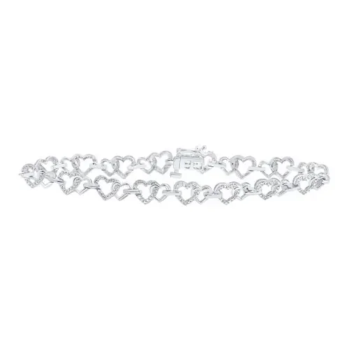 10K White Gold Diamond Women‘s Interlocked Heart Tennis Bracelet 1/4 CT 7.25″