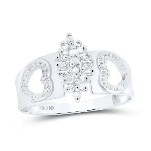 10K White Gold Diamond Womens Double Heart Marquise Cluster Cocktail Ring 1/8 CT