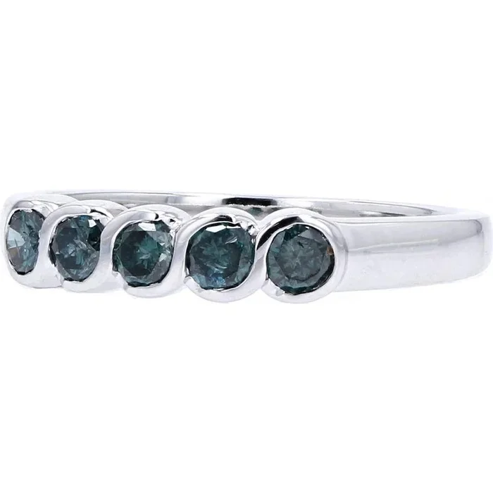 10K White Gold Five Stone Blue Diamond Band – 0.60 Carat Total Diamond Weight