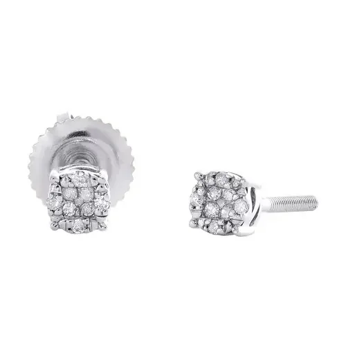 10K White Gold Genuine Diamond 4mm Round 4 Prong Circle Stud Earrings 0.06 CT