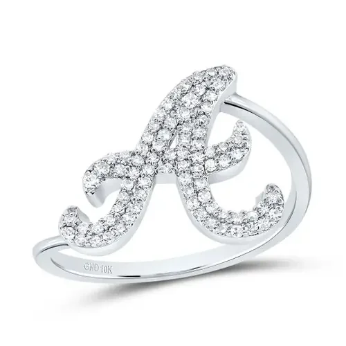 10k White Gold Genuine Diamond Cursive Font Letter A Initial Bypass Ring 1/4 CT
