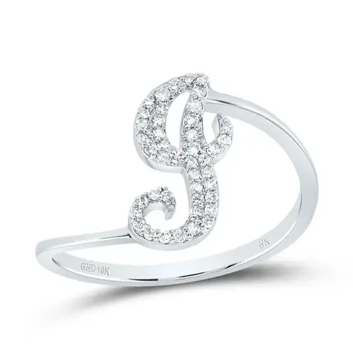10k White Gold Genuine Diamond Cursive Font Letter J Initial Bypass Ring 1/8 CT