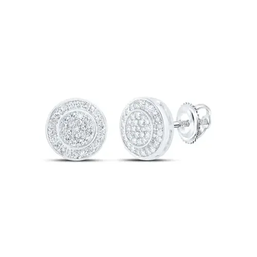 10K White Gold Genuine Diamond Unisex 12.5mm Round Halo Stud Earrings 1/3 CT