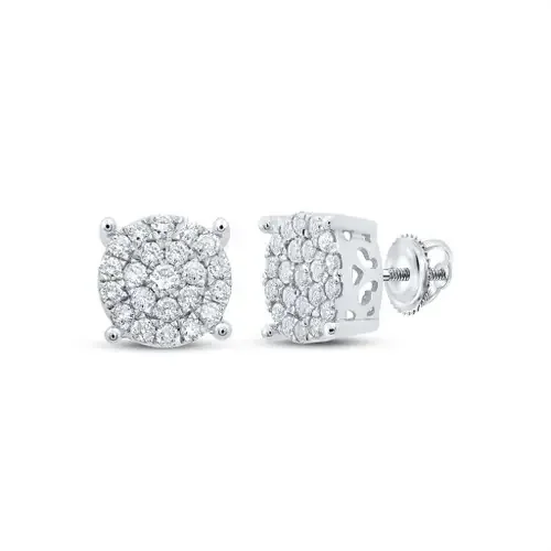 10K White Gold Genuine Diamond Unisex 8mm Cluster Round Stud Earrings 3/4 CT
