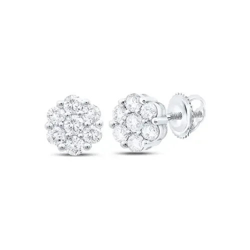 10K White Gold Genuine Diamond Unisex 8mm Floral Set Flower Stud Earrings 1 CT
