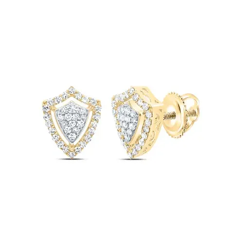 10K White Gold Genuine Diamond Unisex Cluster Halo Shield Stud Earrings 1/3 CT