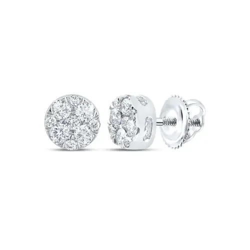 10K White Gold Genuine Diamond Unisex Flower Cluster Round Stud Earrings 1/4 CT