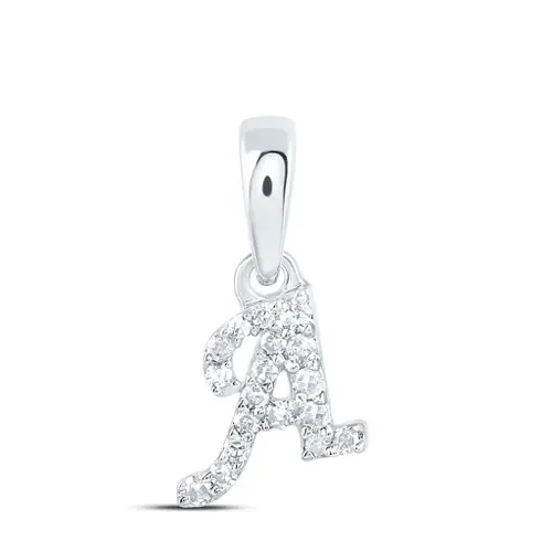 10K White Gold Genuine Diamond Women‘s Block Font Initial A Mini Pendant 1/20 CT