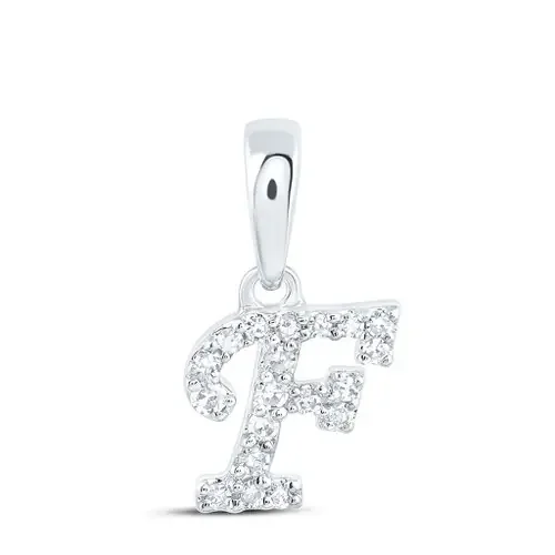 10K White Gold Genuine Diamond Women‘s Block Font Initial F Mini Pendant 1/20 CT