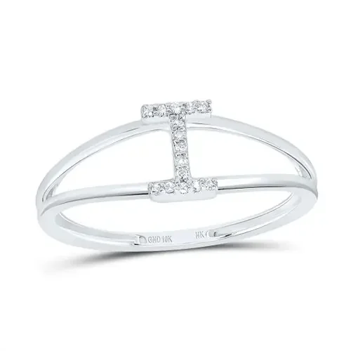 10k White Gold Genuine Diamond Women‘s Block Letter I Initial Split Ring 1/20 CT