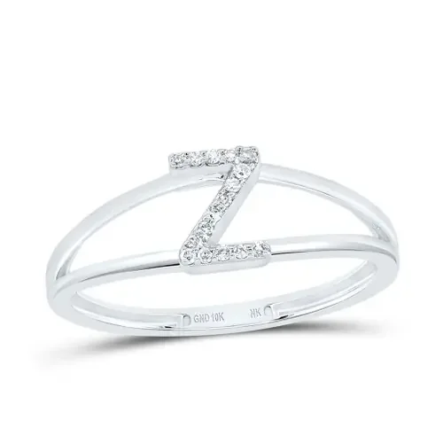 10k White Gold Genuine Diamond Women‘s Block Letter Z Initial Split Ring 1/20 CT